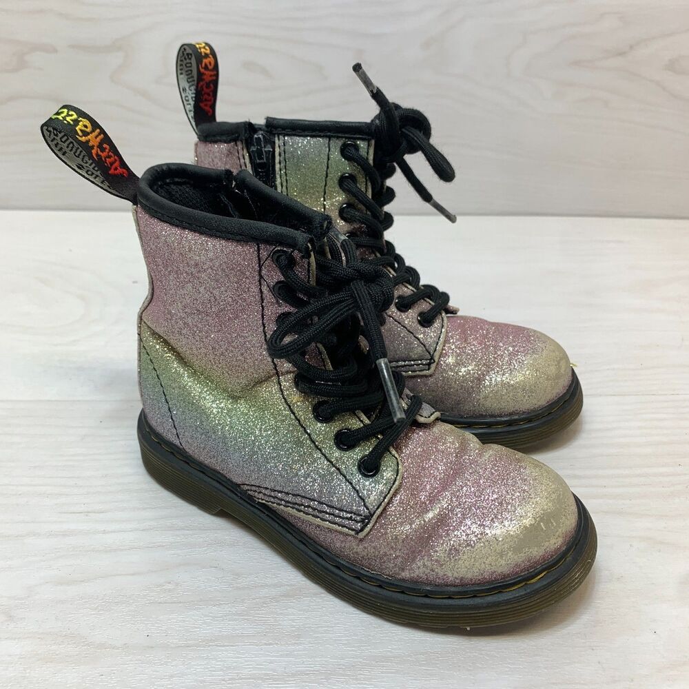 Dr. Martens 1460 Ankle Boots Kids Size 11 Multi Rainbow Glitter Side Zip Lace Up